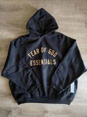 Essentials Black Hoodie with Gold Lettering